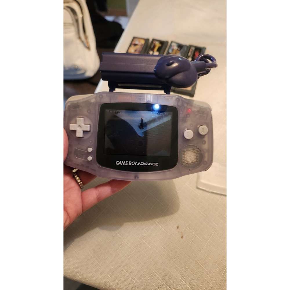 Nintendo Game Boy Advance GBA Glacier Ice Bundle 9 Games Battery Pad Grip/light